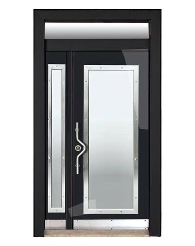 0144 Siyah-Camlı Düz Model Bina Giriş Kapısı