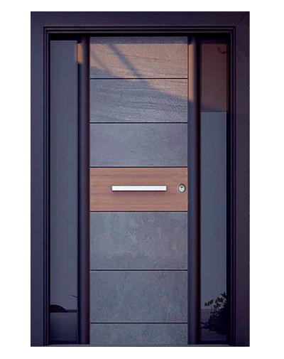 0147 Siyah-Camlı Düz Model Bina Giriş Kapısı