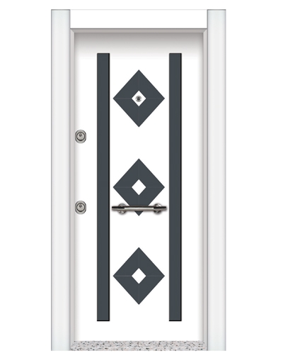 1582 Beyaz Statik Kasalı Kabartmalı Model Çelik Kapı