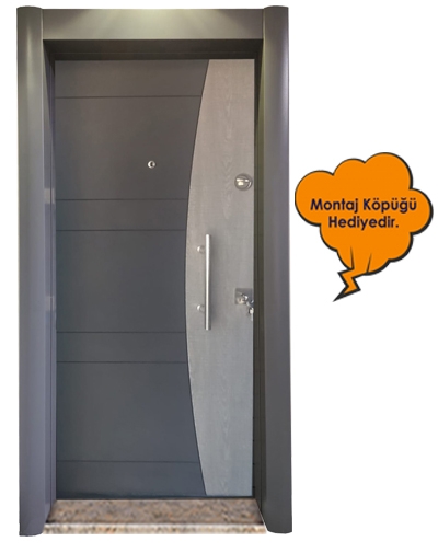 1597 Antrasit Statik Kasalı Düz Model Çelik Kapı