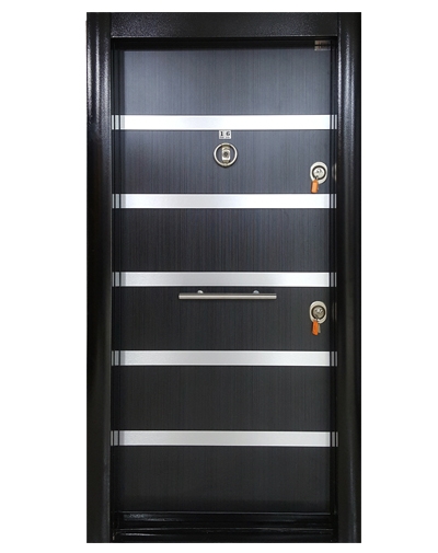 1662 Siyah Statik Kasalı Düz Model Çelik Kapı