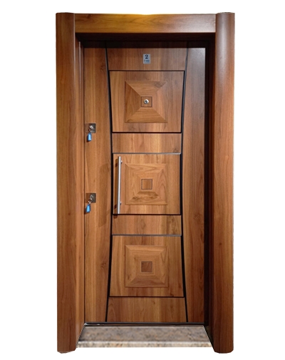3451 Ahşap Kaplama Kabartma Model Çelik Kapı