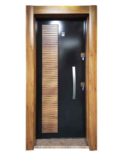 3459 Ahşap Kaplama Kabartma Model Çelik Kapı