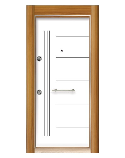 3651 Ahşap Kaplama Düz Model Çelik Kapı
